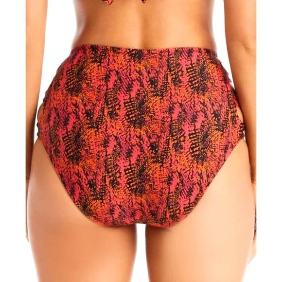 Bar III S Viper Snakeskin Ruby High-waist Cut-out Side Slit Bikini Bottom Red - Picture 4 of 8